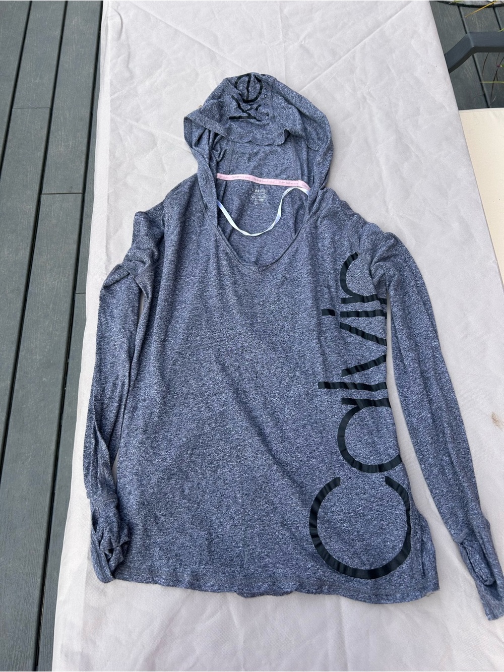 Calvin Klein Heathered Navy-Gray Hooded Long Sleeve Top